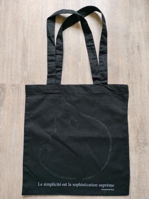 Sac noir chat rond paillettes grises