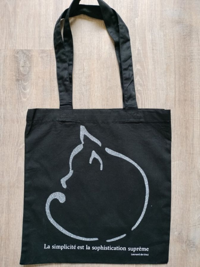 sac noir chat rond velour gris